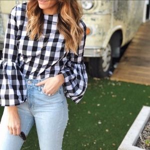 Evereve buffalo plaid top